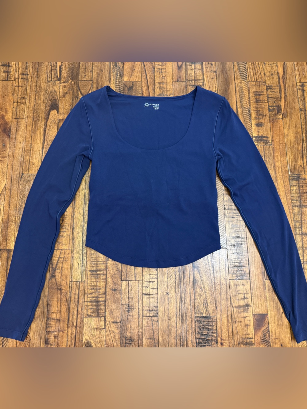 Aerie Offline Navy Scoop-Neck Long-Sleeve Crop Top Size XSmall